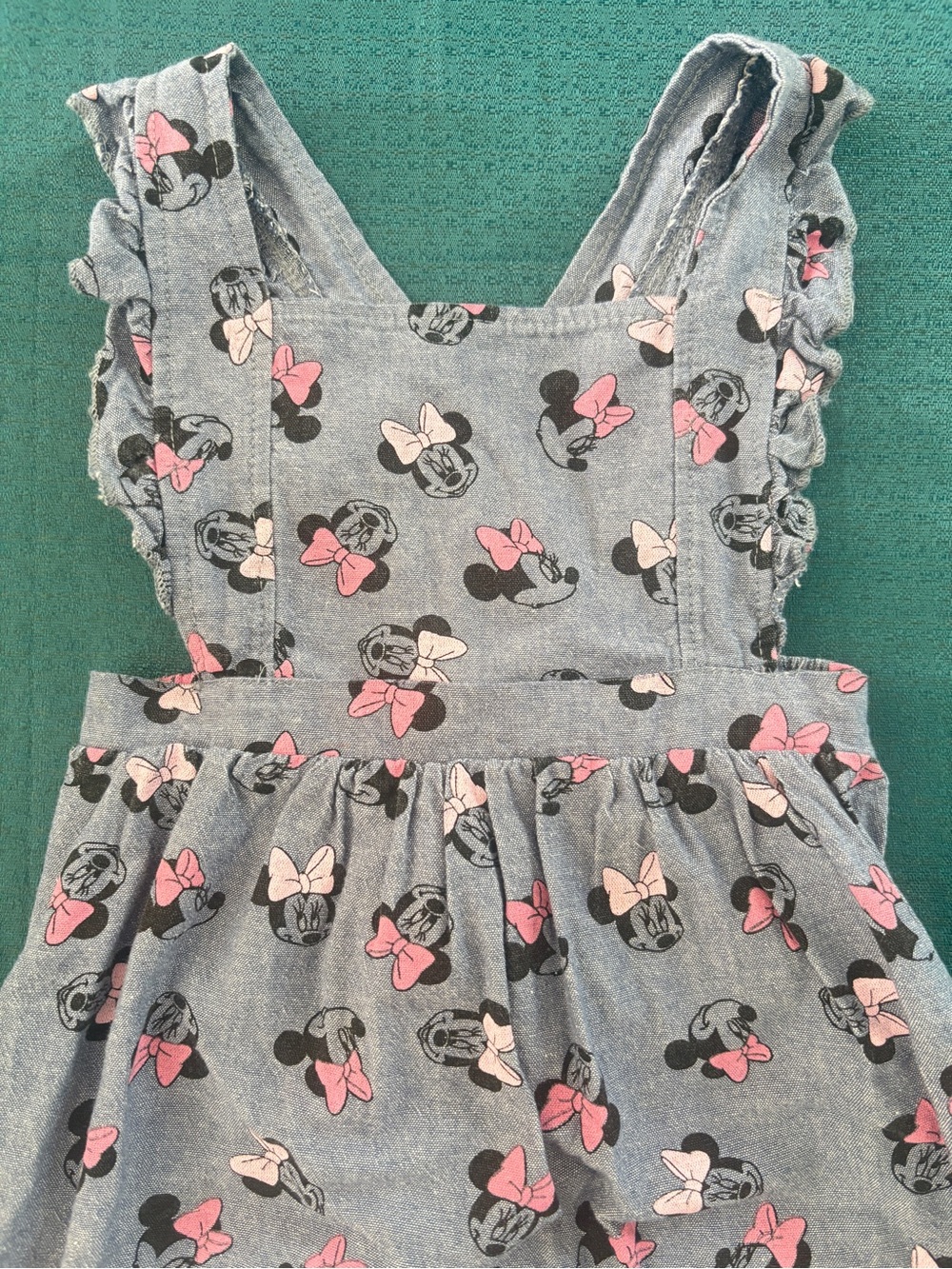 Kids - Girls Minnie Mouse Pink Bow Denim Jumper Dress